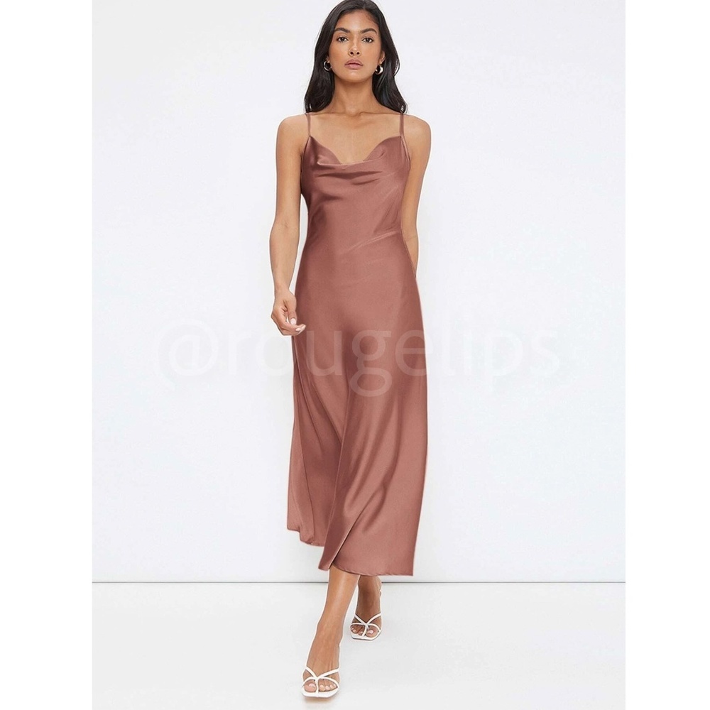 Redwood Satin Cami Dress Midi Adjustable Spaghetti Straps